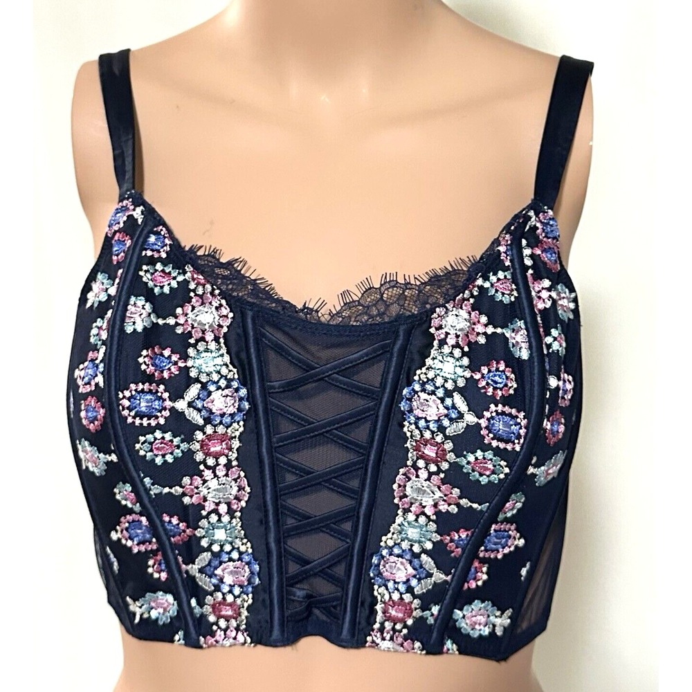 Victoria's Secret Dream Angels Corset Top Women's S Unlined Bejeweled Embroidery